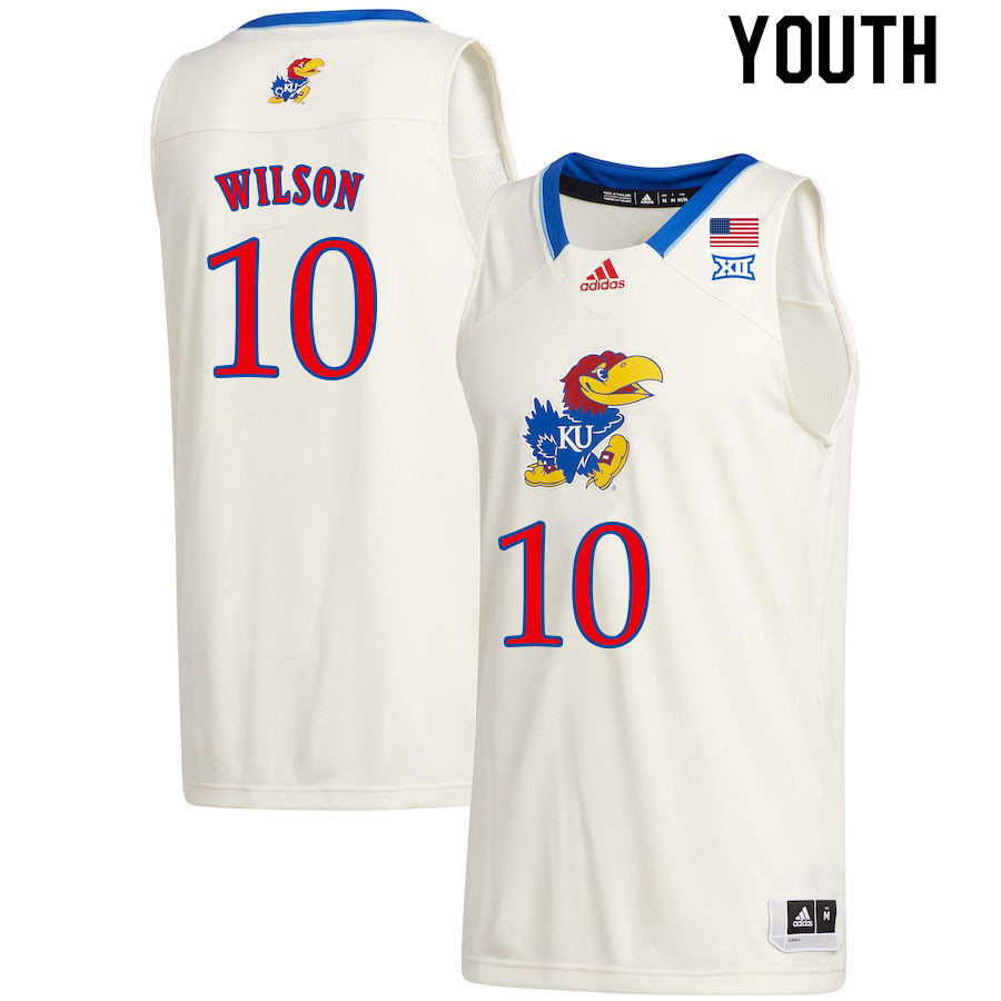 Youth #10 Jalen Wilson Kansas Jayhawks College Basketball Jerseys Sale-Cream - Click Image to Close